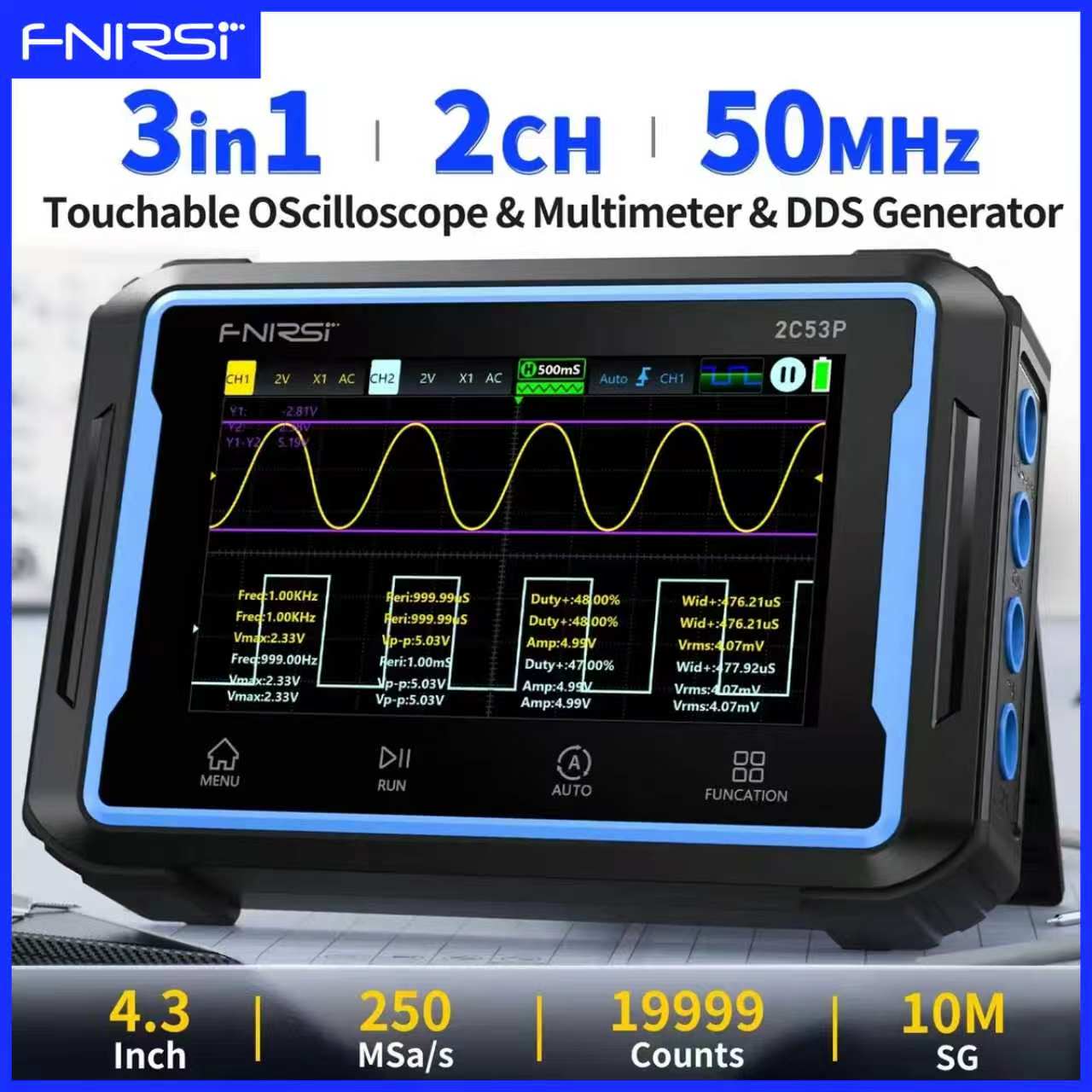 Signal Generator Spectrum Analyzer - FNIRSI 2C53P Touchscreen Digital Oscilloscope Dual
